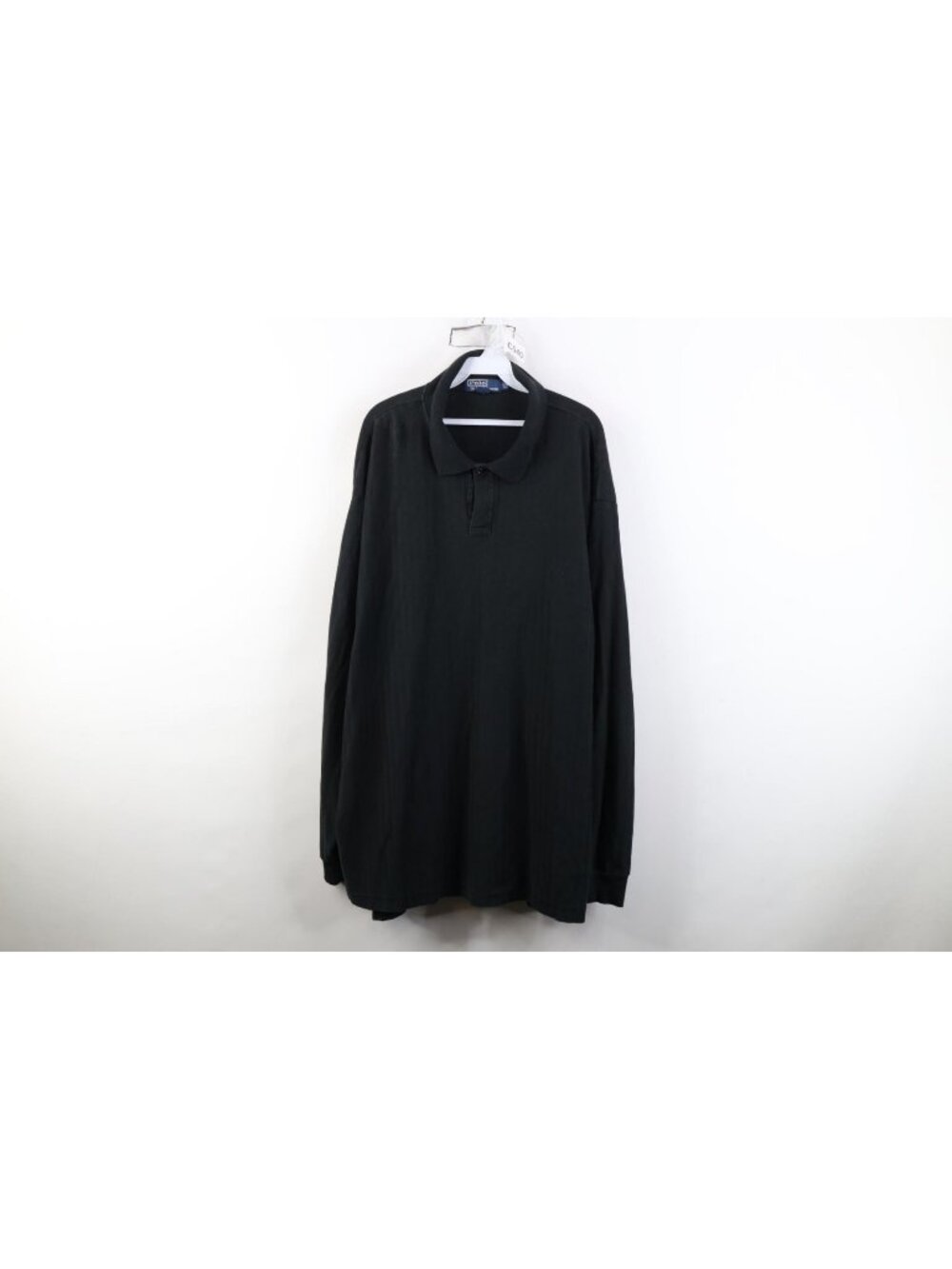 Vintage 90s Ralph Lauren Mens 3XLT Herringbone Knit Long Sleeve Rugby Polo Black